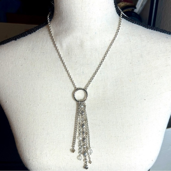 Brighton Jewelry - Brighton Infinity Tassel Necklace Silver Plated Clear Crystals 18” Retired